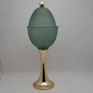 Vintage Avon Elegant Green and Gold Decorative Egg Candleholder